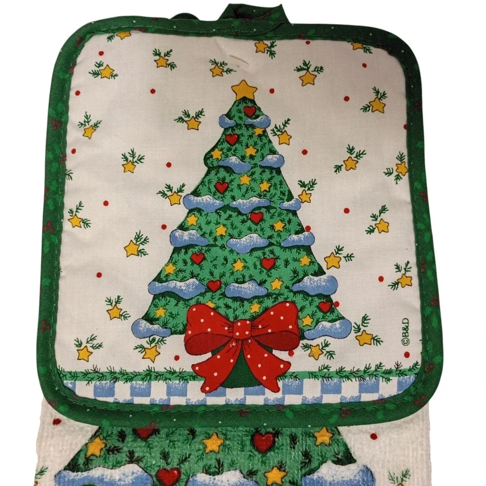 Vintage NOS‎ B&D Christmas Tree Kitchen Dish Towel & Pot Holder Set